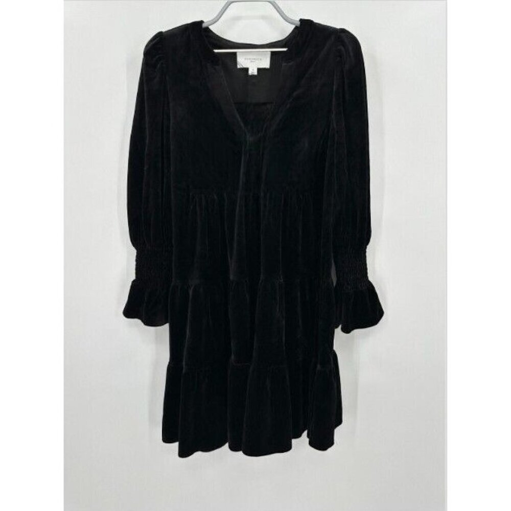 Pomander Place by Tuckernuck Black Velvet Kenzo Dress sz S Tiered Mini Swing